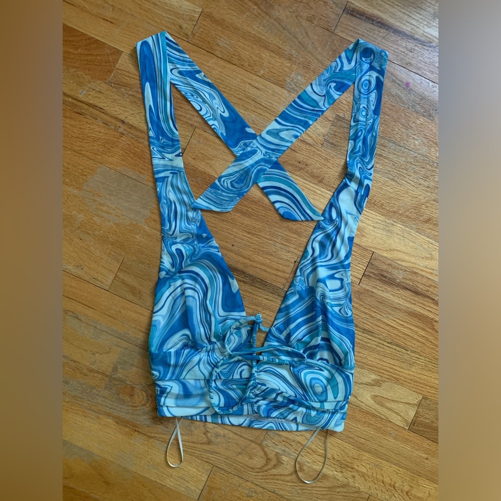 Blue and White Tye-Dye Halter Crop
